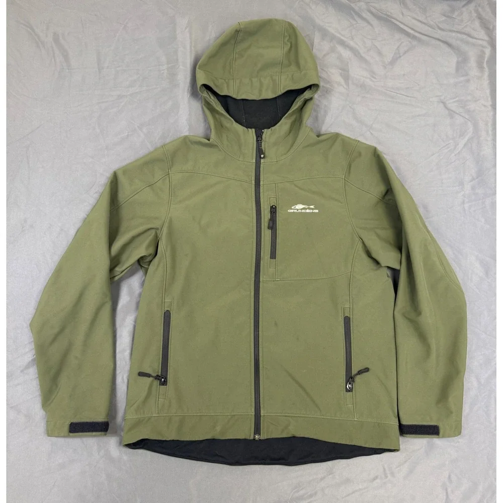 Grundens Gage GTH100 Mens Softshell Jacket Large Olive Green Hooded Fishing Coat
